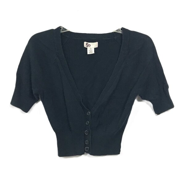 Juniors Cropped Black Cardigan Sweater Button Front Knit M - Picture 1 of 6